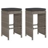 Patio Bar Stools with Cushions 2 pcs Gray Poly Rattan