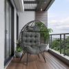 Wicker Egg Chair, Oversized Indoor Outdoor Lounger with Soft Cushions, Teardrop Cuddle Seat for Patio Porch Backyard Living Room Balcony