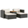 5 Piece Patio Sofa Set with Cushions Black Poly Rattan Acacia