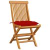 Patio Chairs with Red Cushions 4 pcs Solid Teak Wood