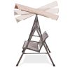 3 Person Outdoor Patio Swing; Steel Frame Textilene Seats Steel Frame Swing Chair; Beige