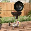 Outsunny 21" Kettle Charcoal BBQ Grill Trolley with 360 sq.in. Cooking Area, Outdoor Barbecue with Shelf, Wheels