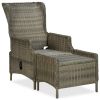 Reclining Patio Chair with Footstool Poly Rattan Brown