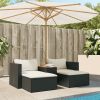 5 Piece Patio Sofa Set with Cushions Black Poly Rattan Acacia