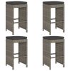 Patio Bar Stools with Cushions 4 pcs Gray Poly Rattan