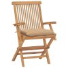 Patio Chairs with Beige Cushions 4 pcs Solid Teak Wood