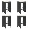 Patio Bar Stools with Cushions 4 pcs Black Poly Rattan