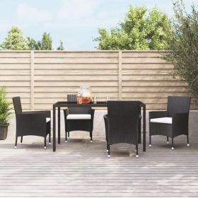 Patio Chairs with Cushions 4 pcs Poly Rattan Black (Color: Black)