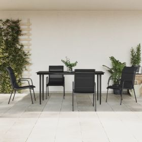 5 Piece Patio Dining Set Black Steel and Textilene (Color: Black)