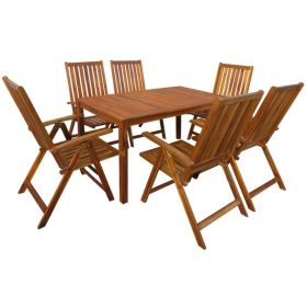 7 Piece Patio Dining Set Solid Acacia Wood (Color: Brown)