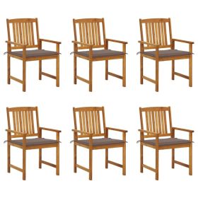 Patio Chairs with Cushions 6 pcs Solid Acacia Wood (Color: Taupe)