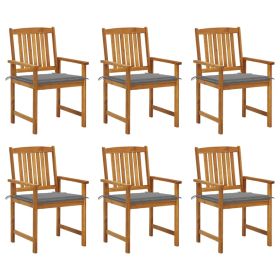 Patio Chairs with Cushions 6 pcs Solid Acacia Wood (Color: Gray)