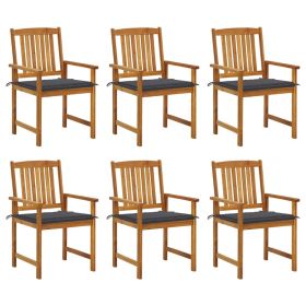 Patio Chairs with Cushions 6 pcs Solid Acacia Wood (Color: Anthracite)