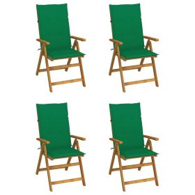 Patio Reclining Chairs 4 pcs with Cushions Solid Acacia Wood (Color: Green)