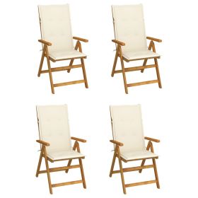 Patio Reclining Chairs 4 pcs with Cushions Solid Acacia Wood (Color: Cream)