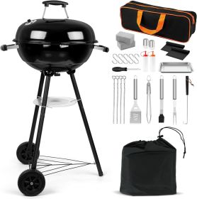 18 Inch Charcoal Grill, 2-In-1 Kettle Outdoor Barbecue Grill, Portable Black BBQ Grill for Camping/Backyard/Patio/Picnic (Color: BBQ Grill Set of 29)