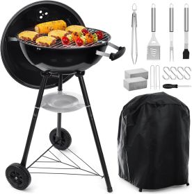 18 Inch Charcoal Grill, 2-In-1 Kettle Outdoor Barbecue Grill, Portable Black BBQ Grill for Camping/Backyard/Patio/Picnic (Color: BBQ Grill Set of 15)