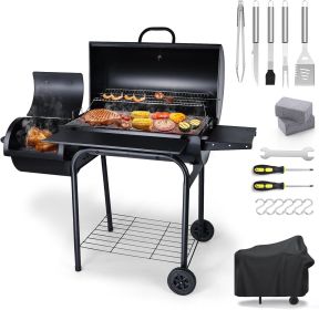 Grill Offset Smoker, Heavy Duty Portable Barbecue Grill with 780 SQ.IN. Cooking Grilling Area, BBQ Barrel Grill (Color: BBQ Grill Set)