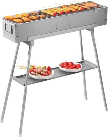 Portable Charcoal Grill,Outdoor BBQ Grill for Christmas Picnic, Thanksgiving Family Gathering and Backyard Barbecue,With Storage (Color: Matte Silver)