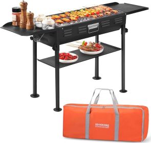 Portable Charcoal Grill,Outdoor BBQ Grill for Christmas Picnic, Thanksgiving Family Gathering and Backyard Barbecue,With Storage (Color: Black)