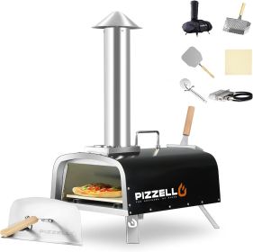 16" Outdoor Pizza Oven Propane & Wood Fired Pizza Maker Multi-Fuel Gas Pizza Ovens w/Gas Burner,BBQ Grills (Color: Black)