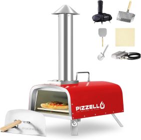 16" Outdoor Pizza Oven Propane & Wood Fired Pizza Maker Multi-Fuel Gas Pizza Ovens w/Gas Burner,BBQ Grills (Color: Red)