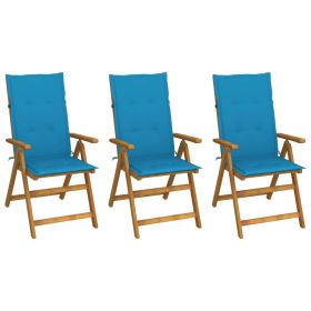 Folding Patio Chairs 3 pcs with Cushions Solid Acacia Wood (Color: Blue)