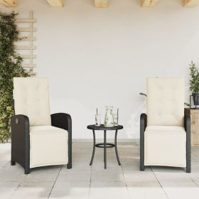 Reclining Patio Chairs 2 pcs with Footrest Black Poly Rattan (Color: Black)