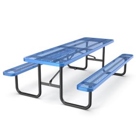 96" Expanded Metal Rectangular Picnic Table, Blue (Color: as Pic)