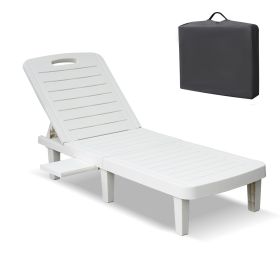 74.4" Outdoor Chaise Lounge Patio Pool Lounge Chairs with 4 Level Adjustable Backrest, White/Blue (Color: White)