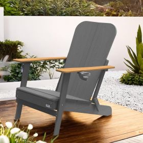 Outdoor Patio HDPE Adirondack Chair, Armrests with Cup Holders & Phone Slots (Color: Gray)