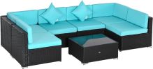 7 Piece Patio Furniture Set, Outdoor Wicker Set, All-Weather PE Rattan Sectional Sofa Set with Cushions and Tempered Glass Top