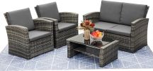 4 Piece Outdoor Patio Furniture Set, Wicker Conversation Set, Rattan Sofa Chair with Cushions for Backyard Lawn Garden