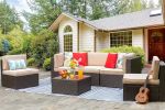 6 Piece Patio Furniture Set, PE Wicker Rattan Outdoor Modular Sofa with Glass Table, Cushions and Pillows for Garden, Backyard