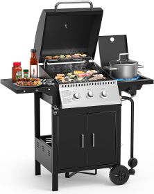 3 Burner Propane Gas Grill, 30,000 BTU Gas Grill Ideal for Outdoor Cooking,BBQ Grills (Color: Black and silver)