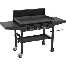 36 Inch Gas Griddle Cooking Station , Fueled Grade Griddle Station with Side Shelf ,4 Burner Flat Top Gas BBQ Grill Propane (Color: Griddle w Hard Cover)