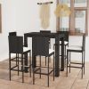 7 Piece Patio Bar Set with Cushions Poly Rattan Black