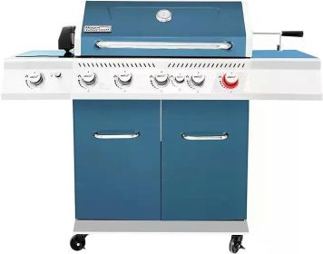 Barbecue Grills Patio Picnic Backyard Portable Barbecue Outdoor Party Sear Burner Cookware Rear Burner and Side Burner BBQ Grill (Color: Blue)