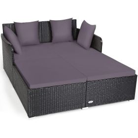 Tangkula Outdoor Rattan Daybed,Sunbed Wicker Furniture w/Spacious Seat,Upholstered Cushion&High-Resilience Sponge,Wicker Patio (Color: Grey)