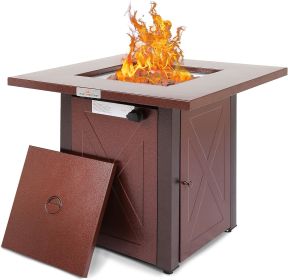 Propane Fire Pit Table, 50,000 BTU Square Fire Table, Fire Pit Propane for Outside Patio (Color: Brown, Material: Stainless Steel)