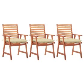 Patio Dining Chairs 3 pcs with Cushions Solid Acacia Wood (Color: Brown)