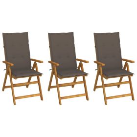 Folding Patio Chairs 3 pcs with Cushions Solid Acacia Wood (Color: Brown)