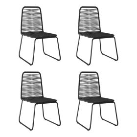 Patio Chairs 4 pcs Poly Rattan Black (Color: Black)