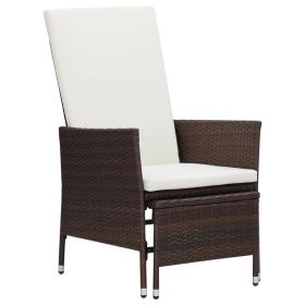 Reclining Patio Chair with Cushions Poly Rattan Brown (Color: Brown)