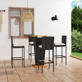 5 Piece Patio Bar Set with Cushions Poly Rattan Black (Color: Black)