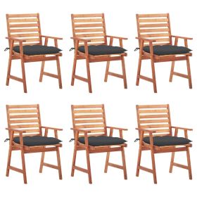 Patio Dining Chairs 6 pcs with Cushions Solid Acacia Wood (Color: Brown)