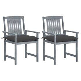 Patio Chairs with Cushions 2 pcs Gray Solid Acacia Wood (Color: Grey)