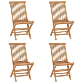 Folding Patio Chairs 4 pcs Solid Teak Wood (Color: Brown)