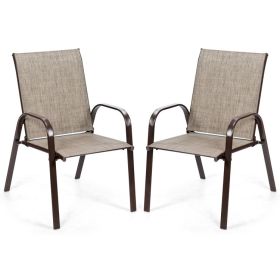 2 Pieces Patio Outdoor Dining Chair with Armrest (Color: Gray)