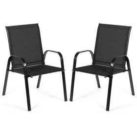 2 Pieces Patio Outdoor Dining Chair with Armrest (Color: Black)